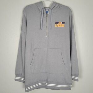 NBA Los Angeles Lakers Size L NEW Sweatshirt Hoodie 1/4 Zip Kangaroo Pocket Gray